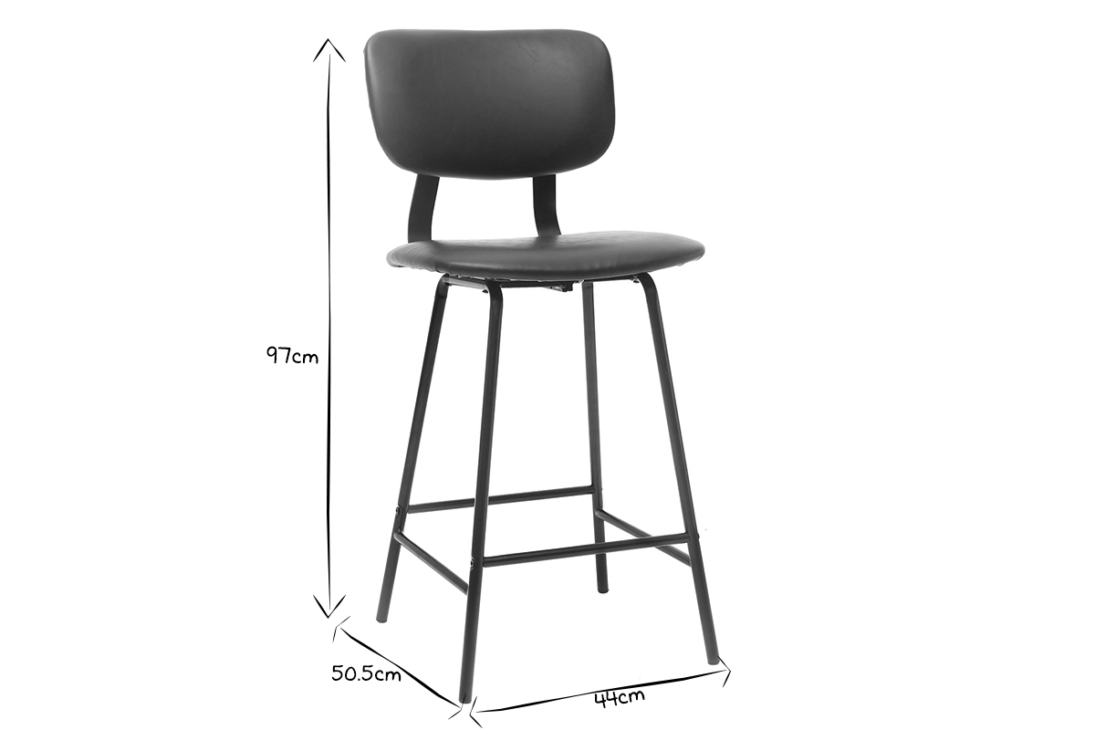 Tabourets de bar vintage noir avec pieds m�tal 65cm (lot de 2) LAB