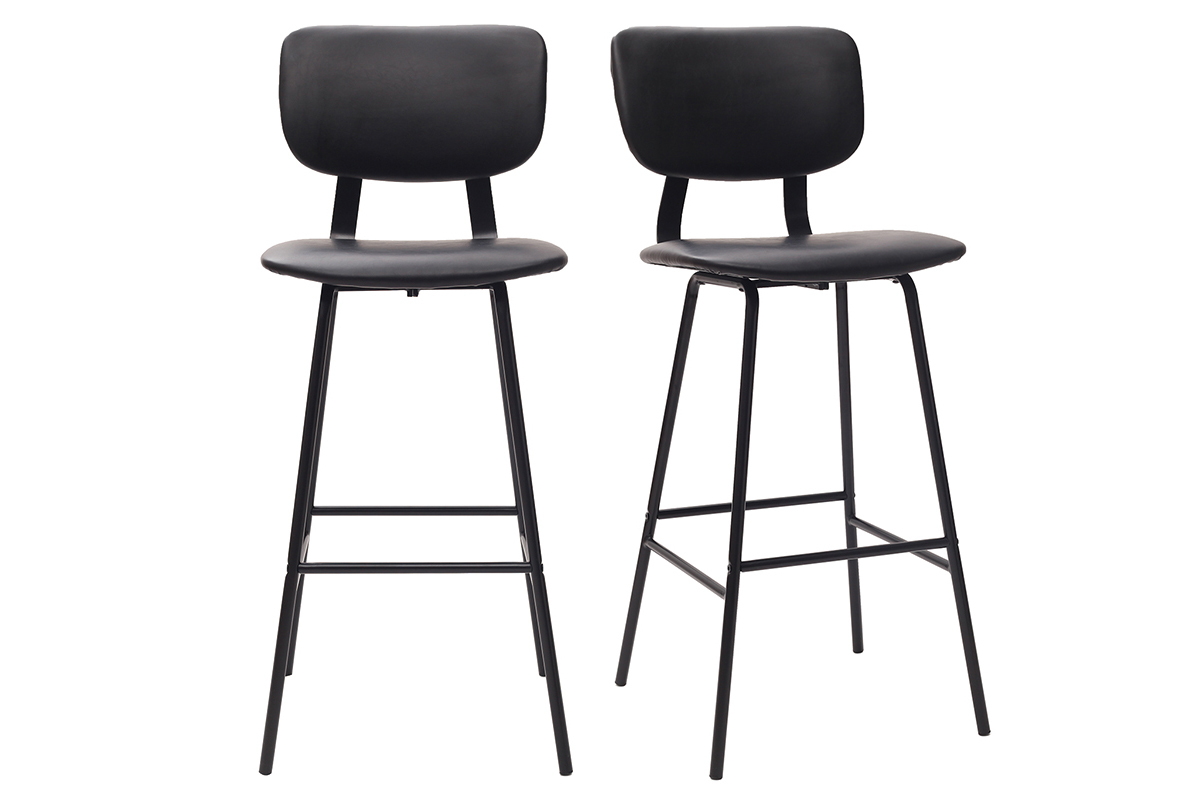 Tabourets de bar vintage noirs avec pieds m�tal 75 cm (lot de 2) LAB