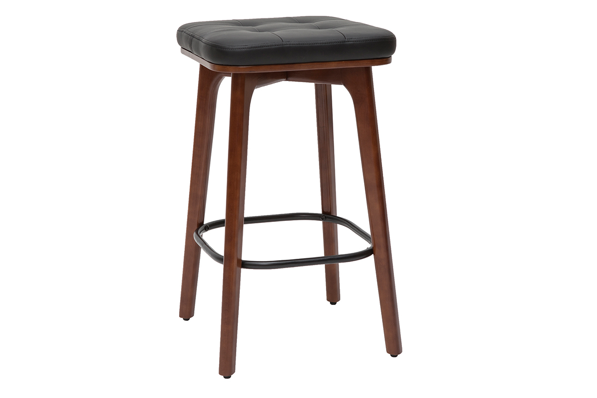 Tabourets de bar vintage noirs et bois fonc� 65 cm (lot de 2) GRAMMA