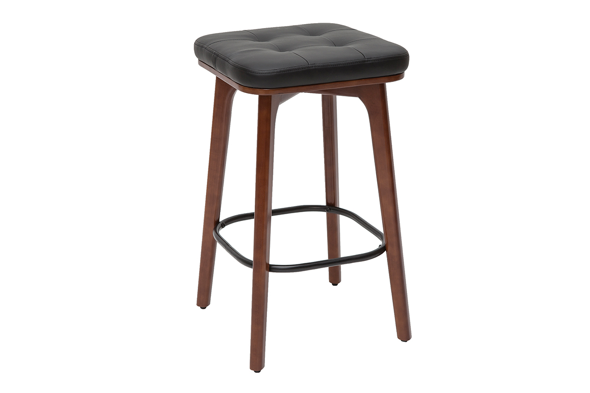 Tabourets de bar vintage noirs et bois fonc� 65 cm (lot de 2) GRAMMA