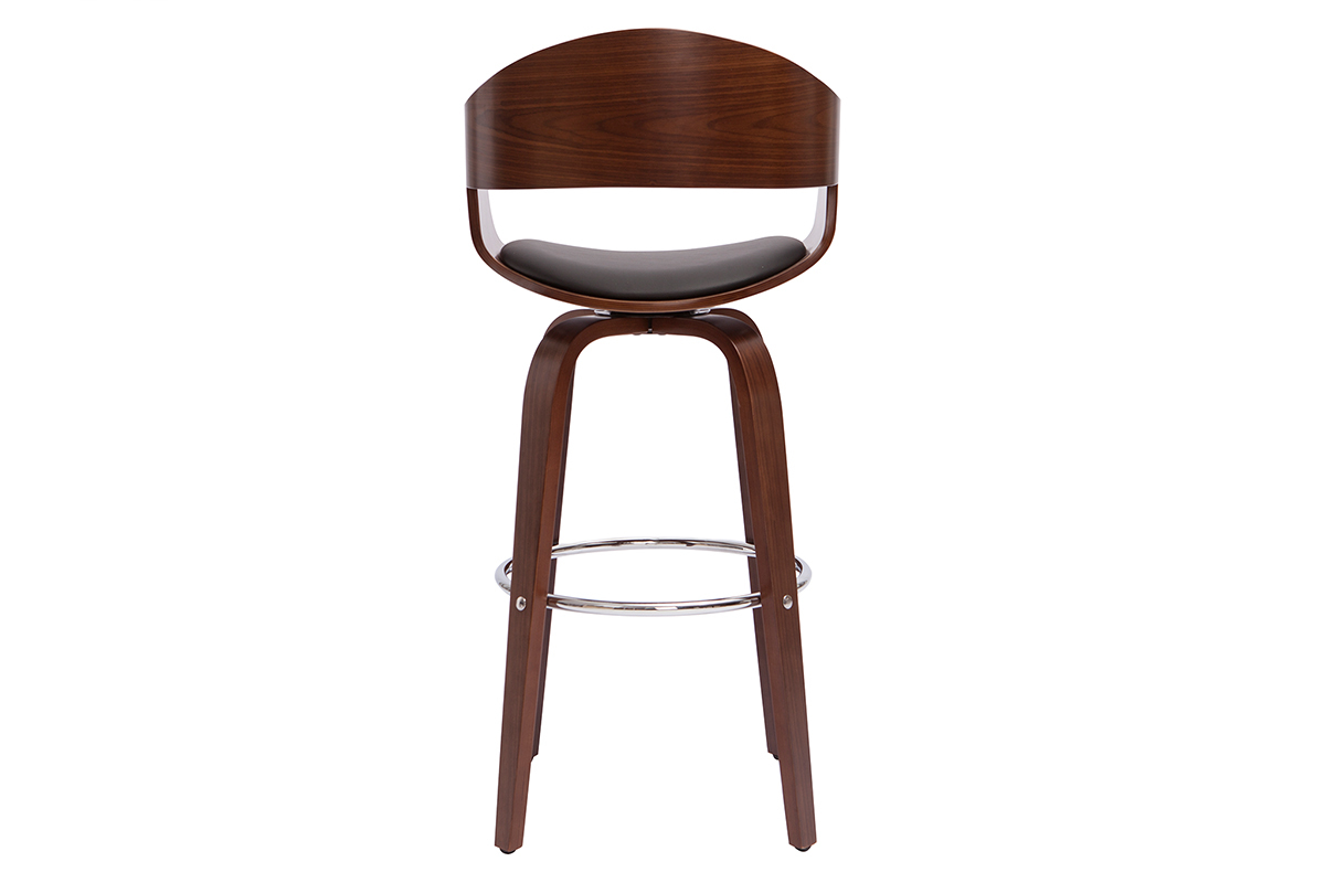Tabouret de bar vintage pivotant 360� noyer, vue de dos.