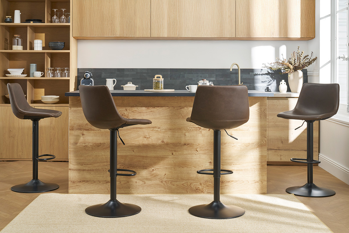 Tabourets de bar vintage r�glables pivotants marron (lot de 2) NEW ROCK