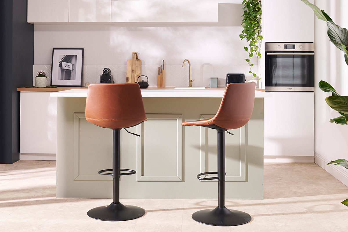 Tabourets de bar vintage r�glables pivotants marron clair (lot de 2) NEW ROCK