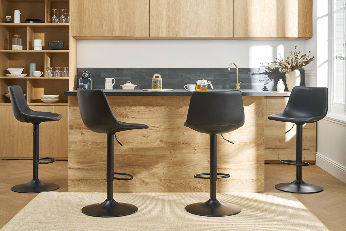 Tabourets de bar vintage r�glables pivotants noirs (lot de 2) NEW ROCK