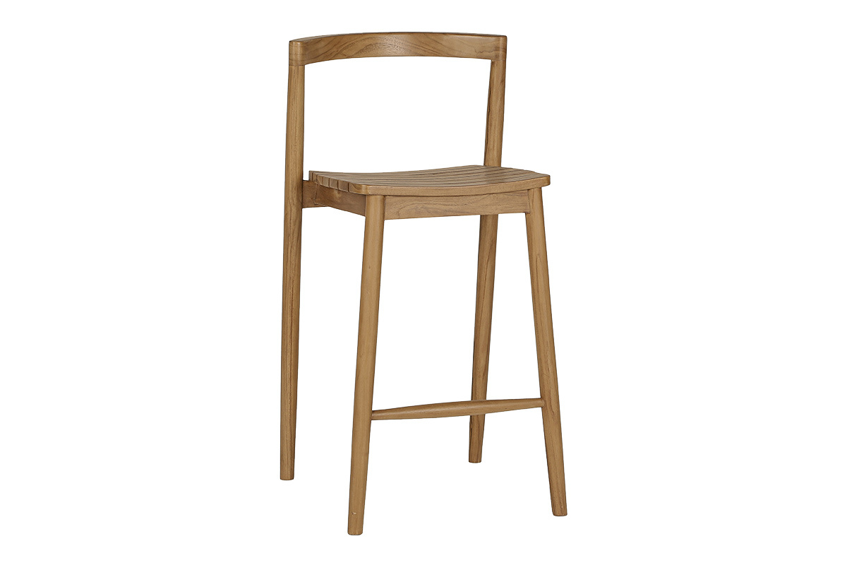 Tabouret de jardin empilable en teck massif, vue de 3/4, hauteur H70 cm
