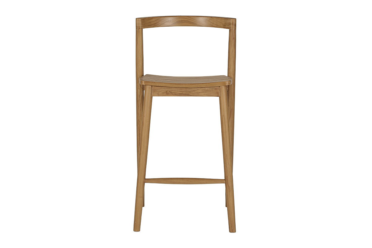 Tabouret de jardin en teck massif H70 cm, vue de face, design �pur� et empilable.
