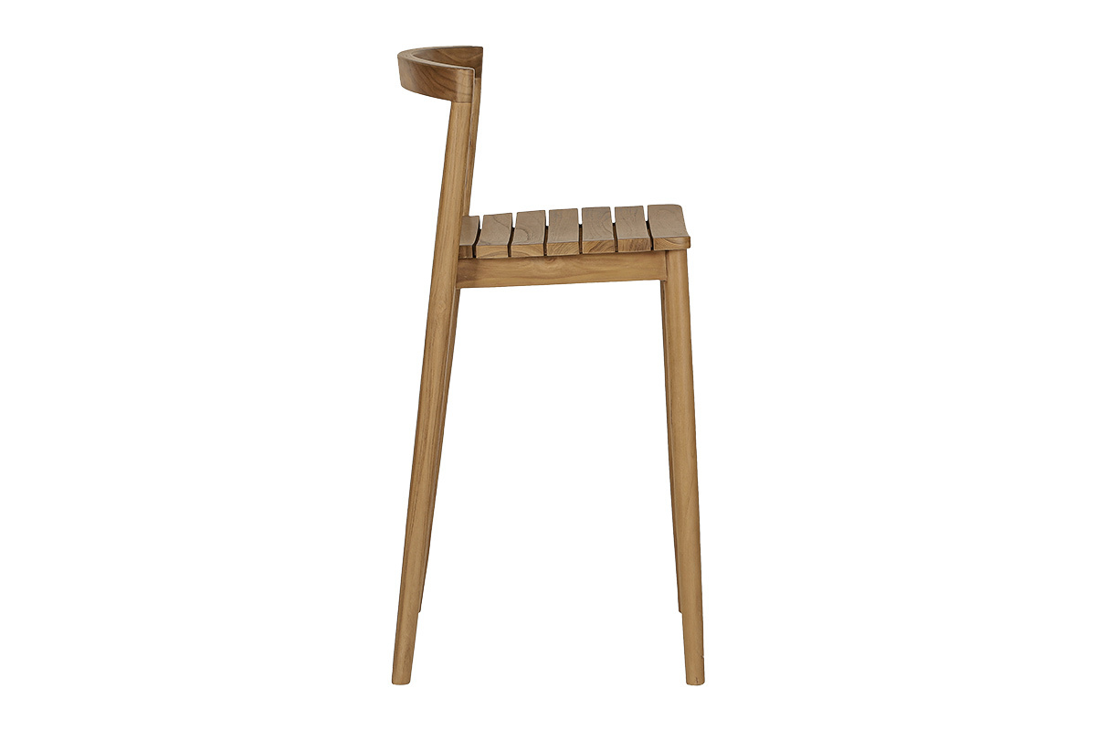 Tabouret de jardin en teck massif, vue de profil, design �pur� et empilable.