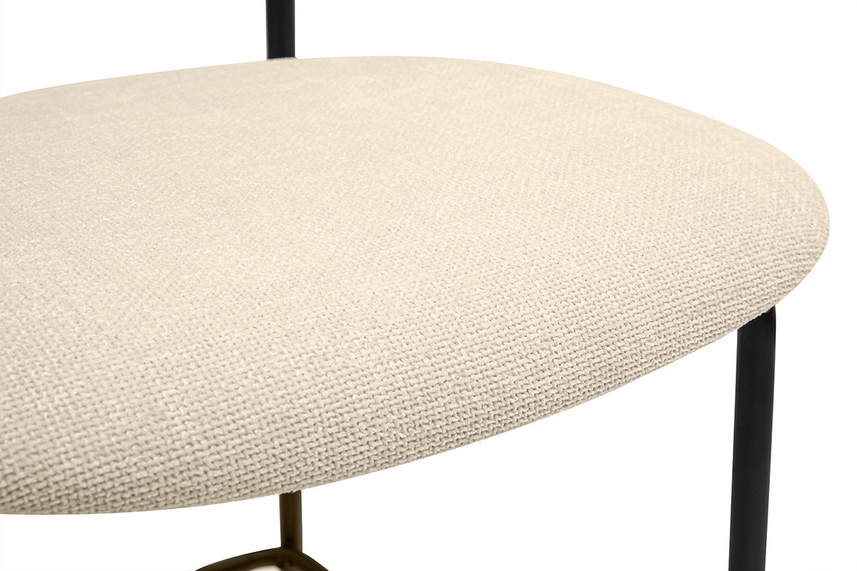 Lot de 2 tabourets design en tissu beige effet velours, m�tal noir et cannage rotin, mod�le MIRANDA.