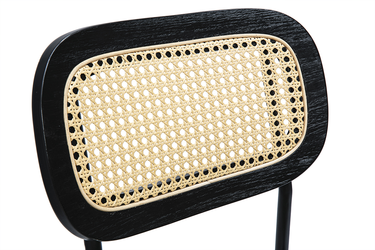 Lot de 2 tabourets verts velours, rotin, m�tal noir MIRANDA