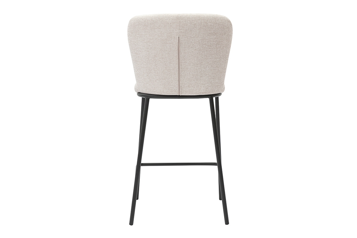 Tabouret en tissu beige avec dossier arrondi et structure en m�tal noir, vue arri�re