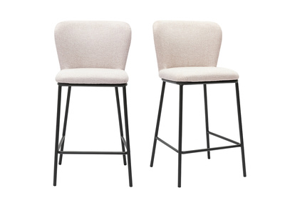 Tabourets en tissu effet velours textur&eacute; beige et m&eacute;tal noir (lot de 2) LISOR