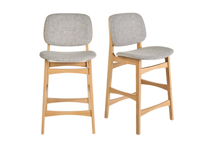 Tabourets scandinaves en bois clair fr&ecirc;ne et tissu gris clair H66 cm (lot de 2) SOQUETTE