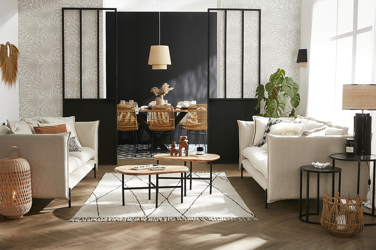 Tapis berb�re � franges en coton �cru 160 x 230cm HODNA