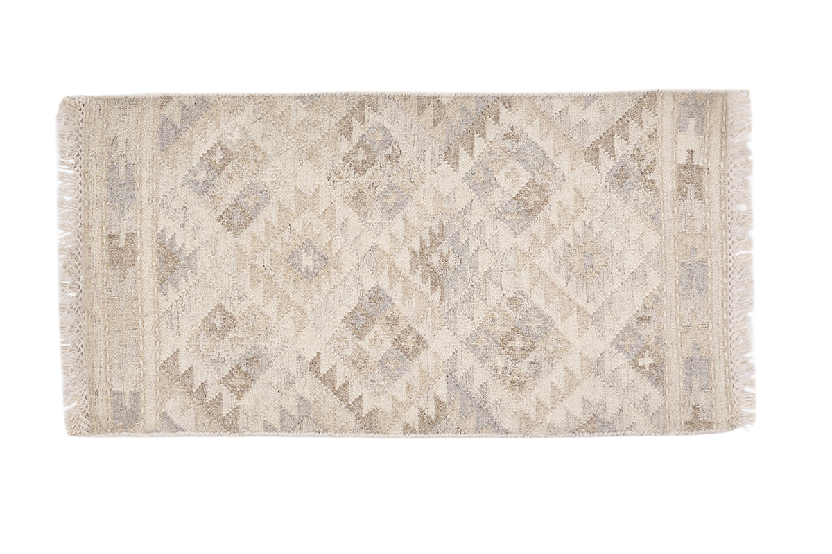 Tapis berb�re beige � motifs en laine et coton 60 x 120 cm MAKA�
