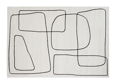 Tapis rectangulaire motif line art blanc cass&eacute; et noir 160 x 230 cm TIANA