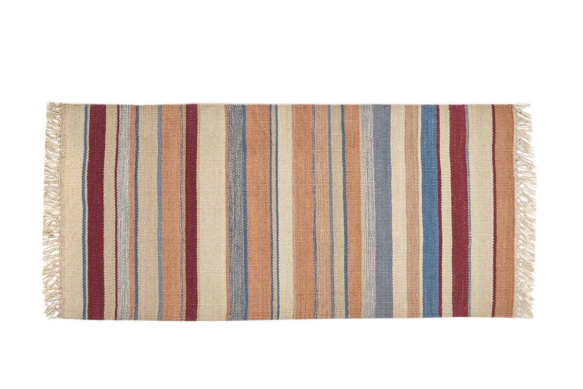 Tapis rectangulaire ray� multicolore en coton 60 x 120 cm SUPLA