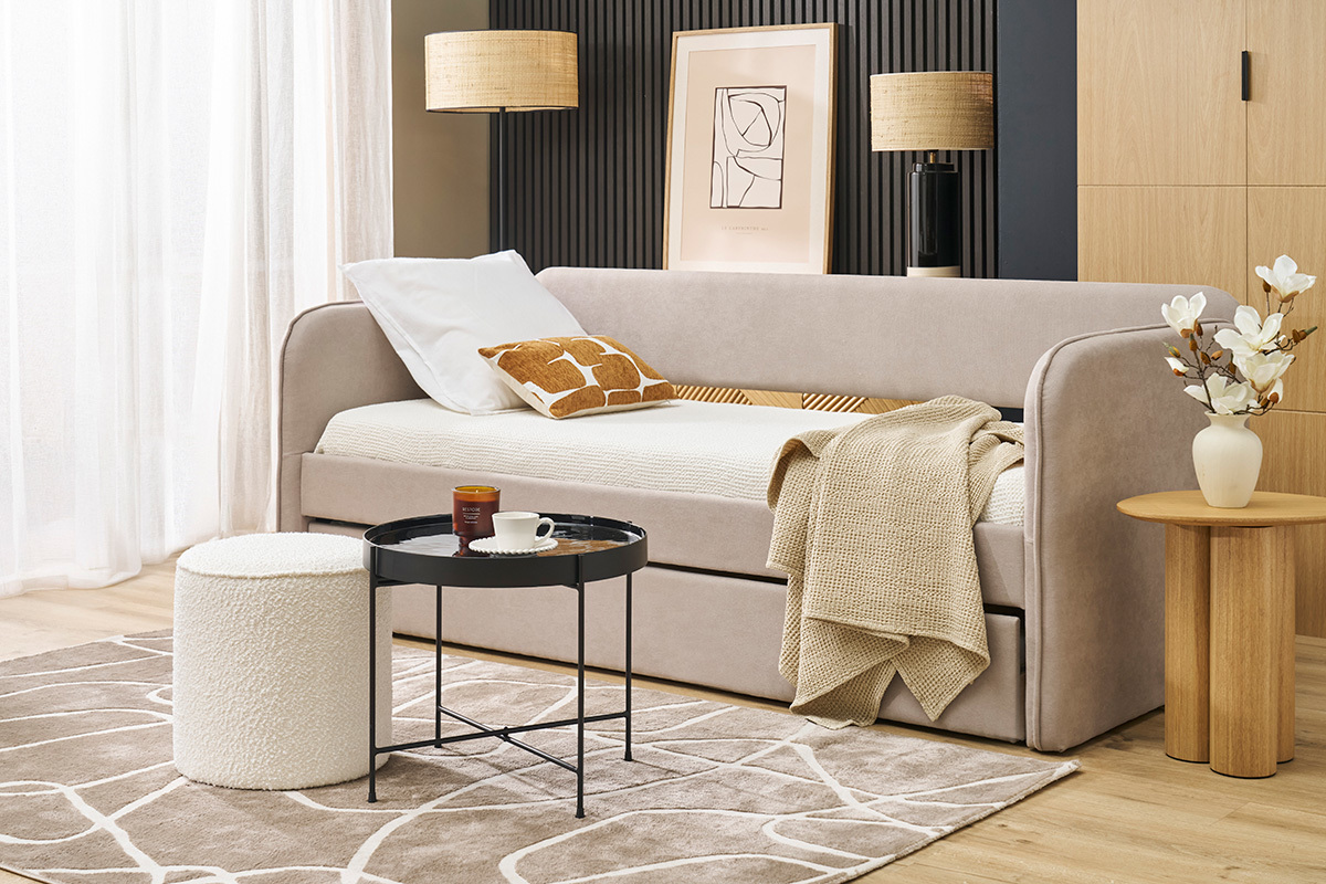Tapis rectangulaire taupe � motifs line art 160 x 230 cm APOLLINE