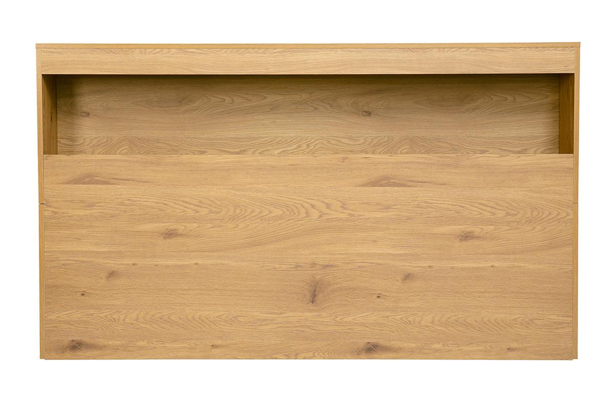 T�te de lit en bois ch�ne avec rangements, vue de face, longueur 170 cm.