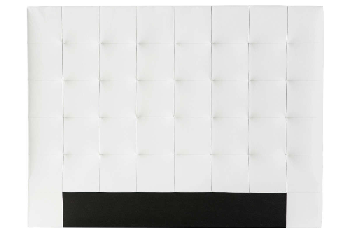 T�te de lit capitonn�e blanc cass� 160 cm HALCIONA