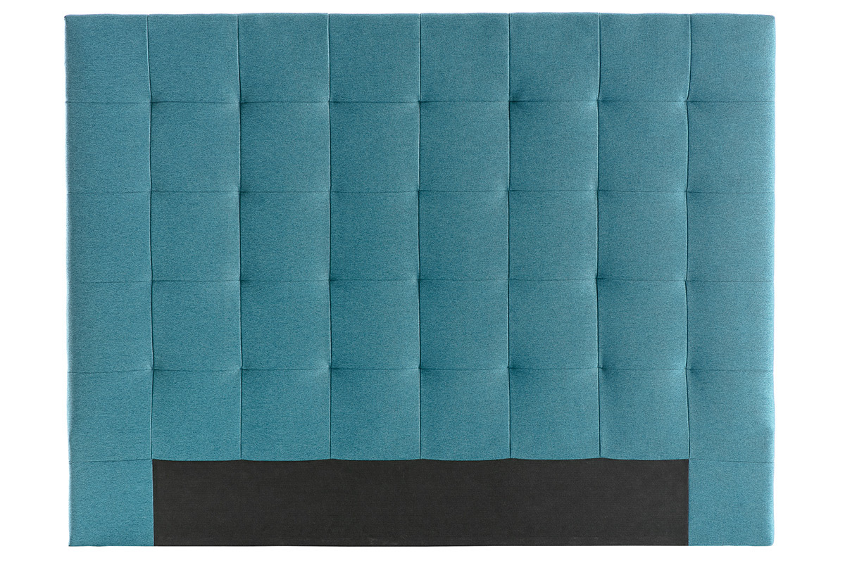 T�te de lit capitonn�e en tissu bleu canard L160 cm HALCIONA