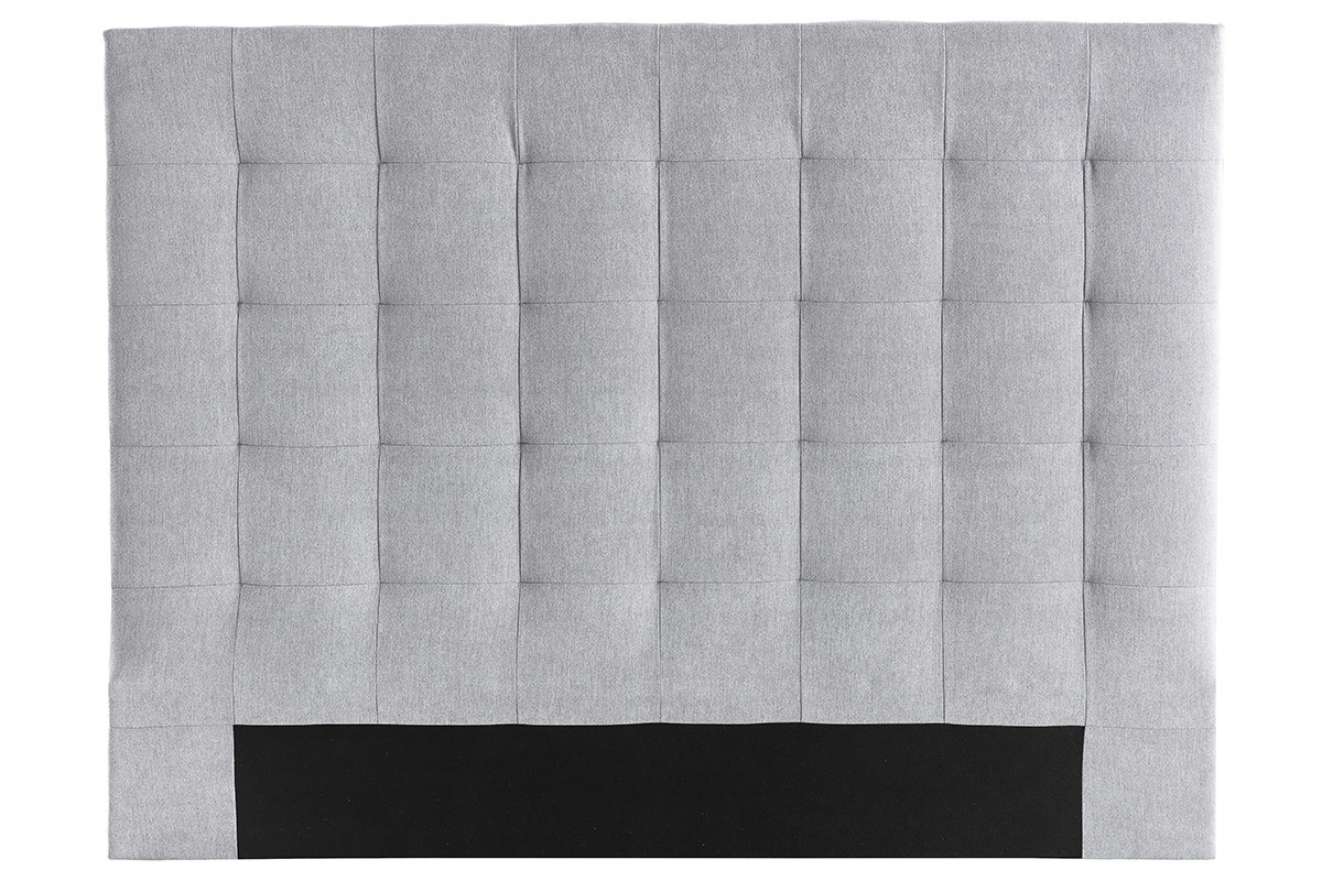 T�te de lit capitonn�e en tissu gris L140 cm HALCIONA