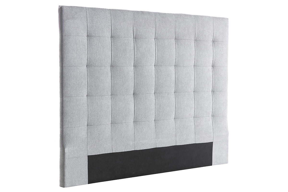 T�te de lit capitonn�e en tissu gris L140 cm HALCIONA