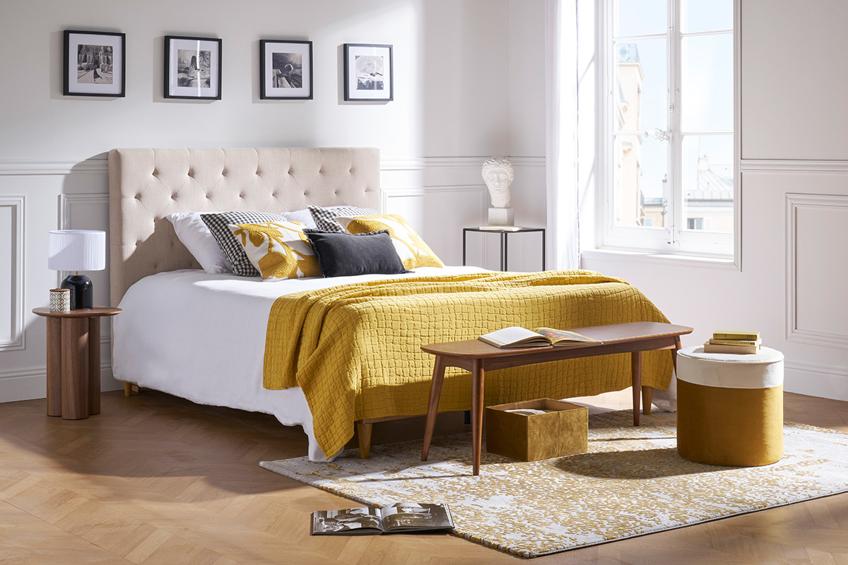 T�te de lit capitonn�e en tissu naturel L160 cm ENGUERRAND