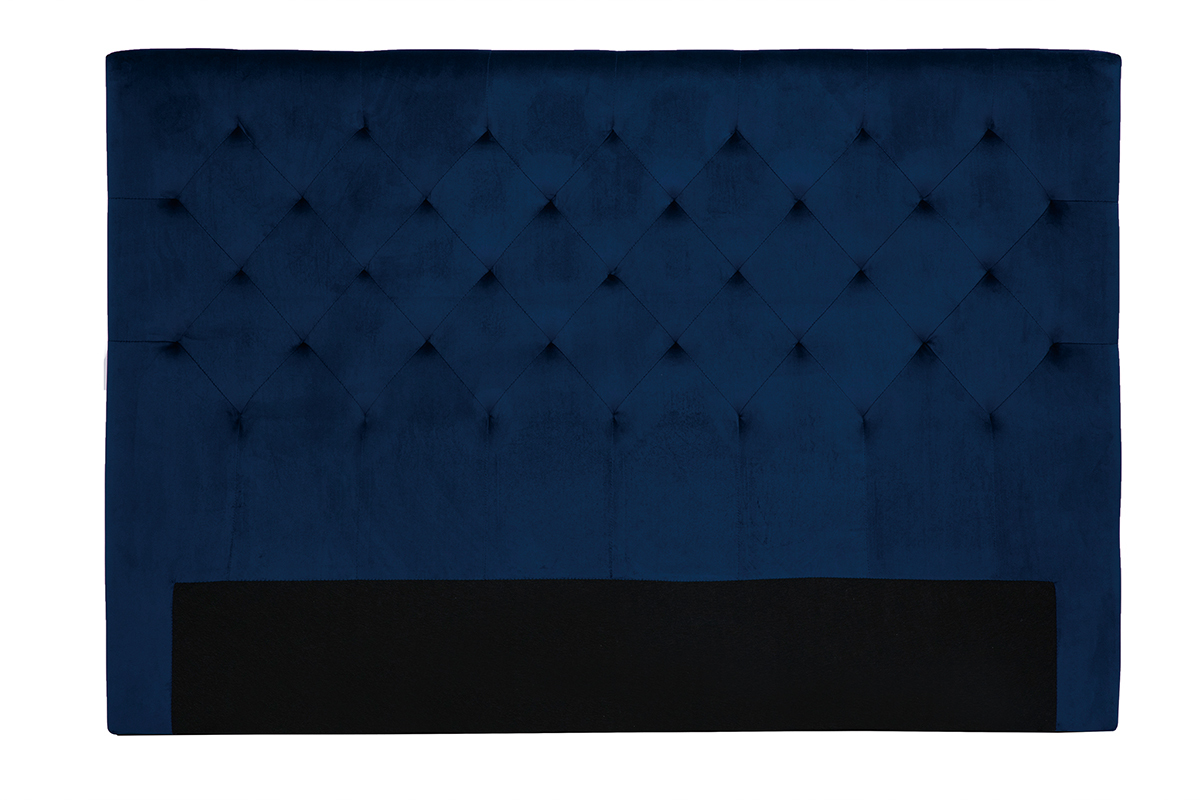 T�te de lit capitonn�e en tissu velours bleu nuit L160 cm ENGUERRAND
