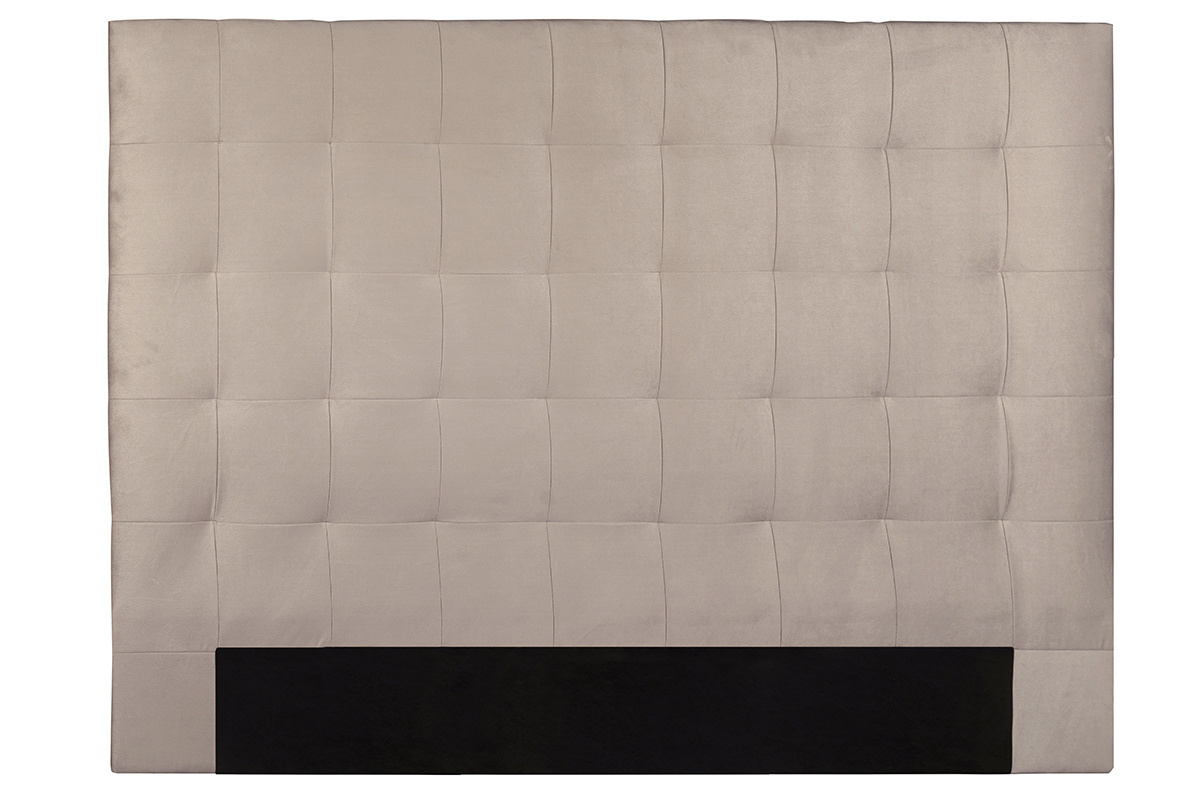 T�te de lit capitonn�e en tissu velours taupe L140 cm HALCIONA