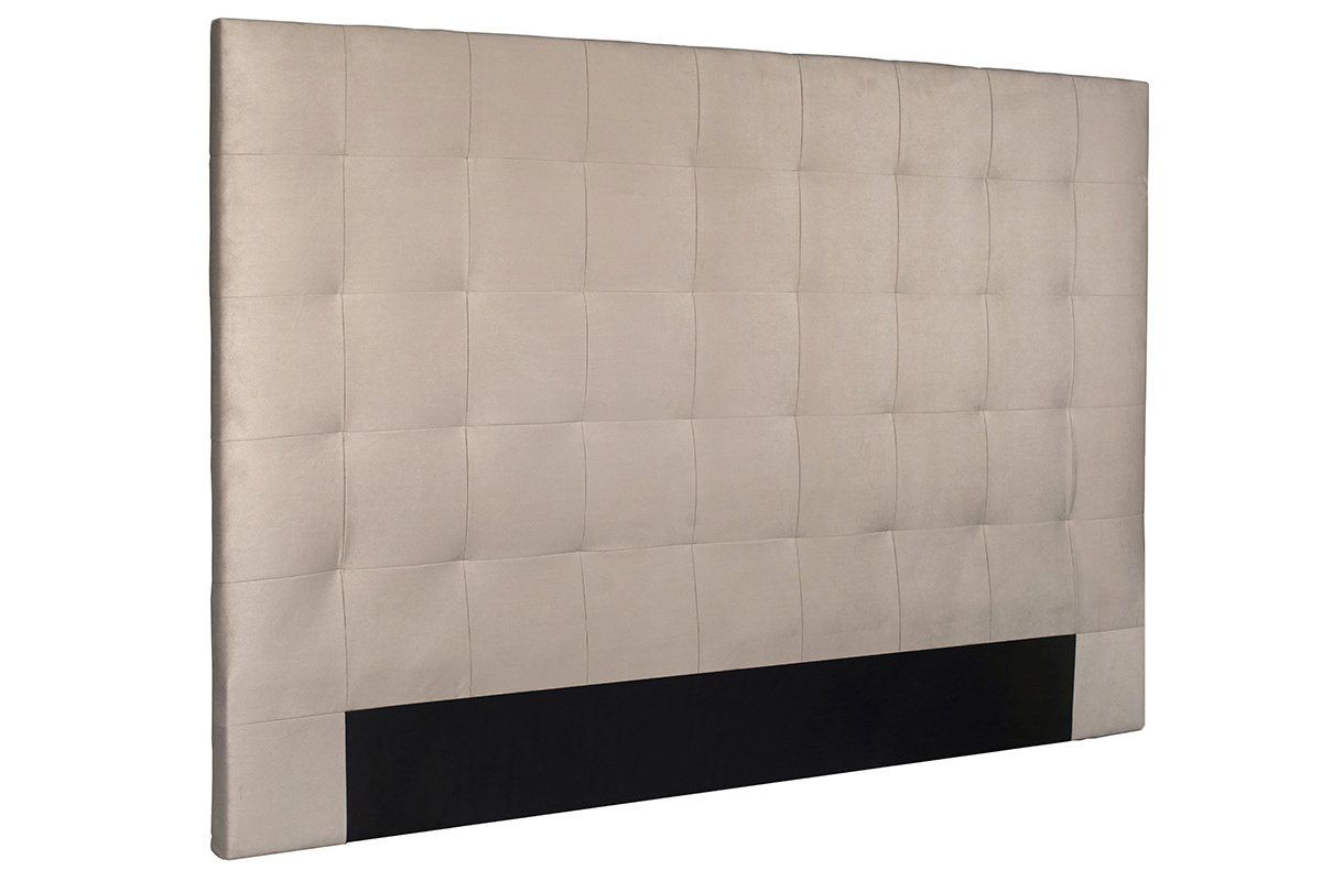 T�te de lit capitonn�e en tissu velours taupe L140 cm HALCIONA