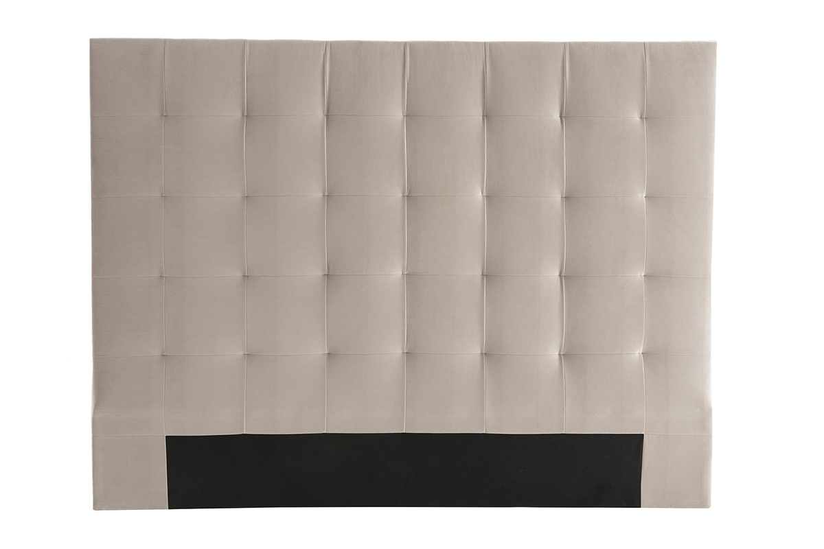 T�te de lit capitonn�e en tissu velours taupe L160 cm HALCIONA