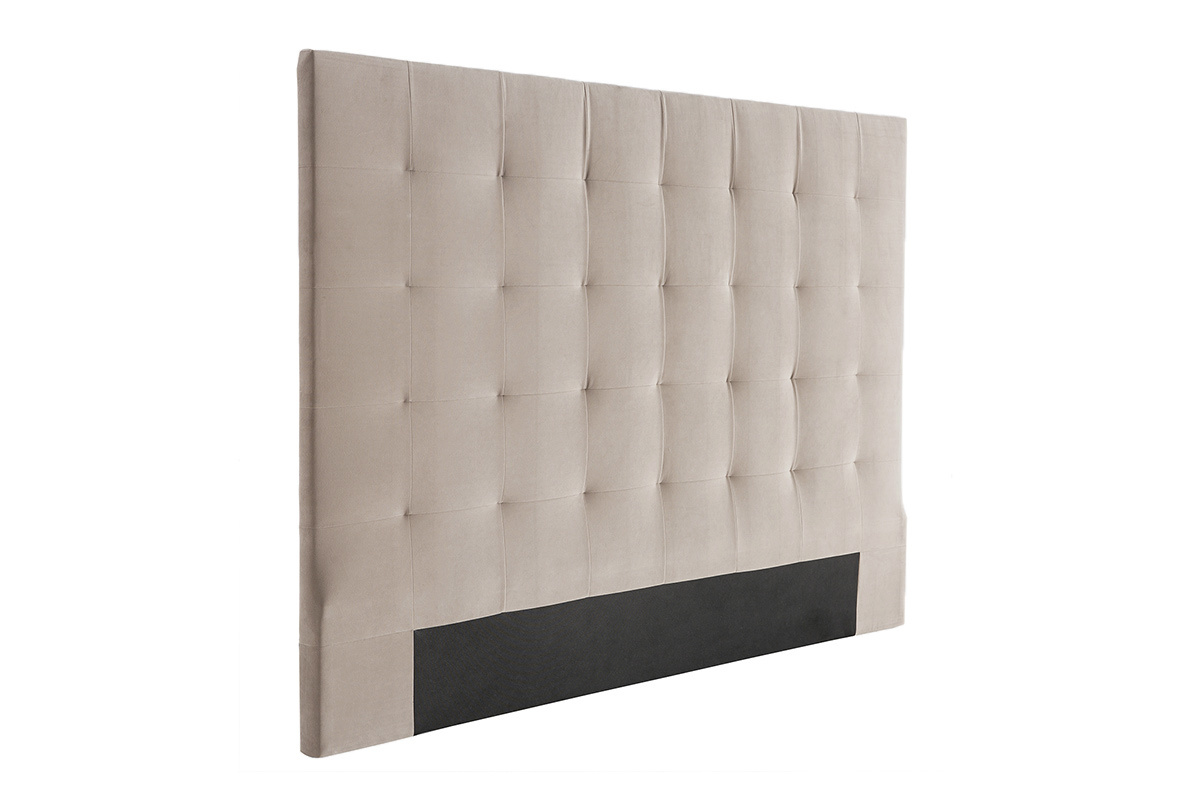 T�te de lit capitonn�e en tissu velours taupe L160 cm HALCIONA