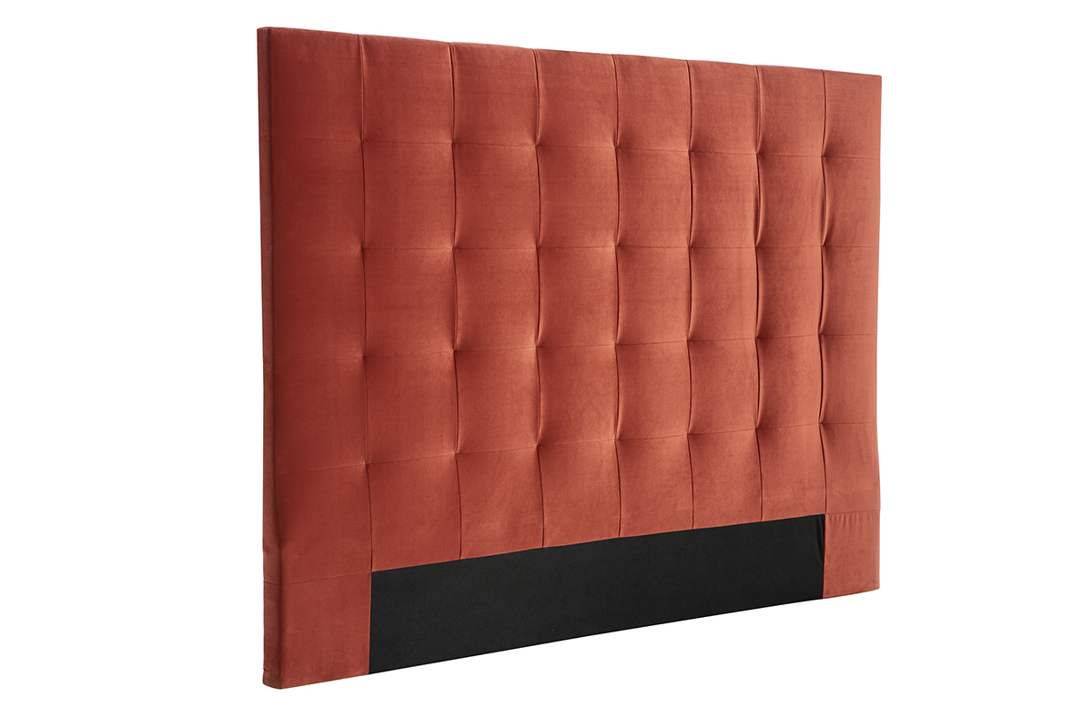 T�te de lit capitonn�e en tissu velours terracotta L160 cm HALCIONA