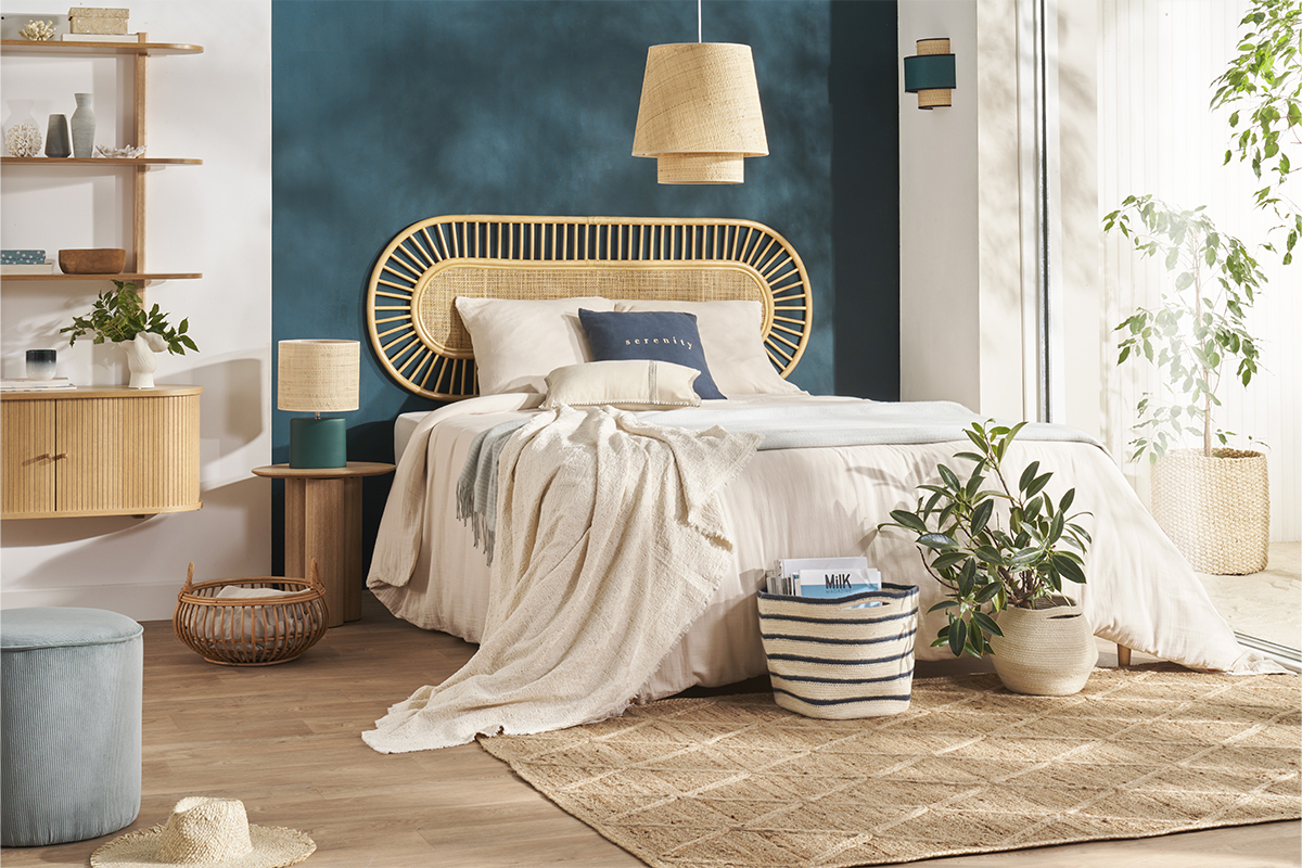 T�te de lit d�co en rotin naturel et cannage L165 cm BOW