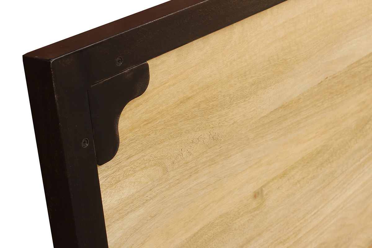 T�te de lit en bois manguier massif et m�tal noir L165 cm INDUSTRIA