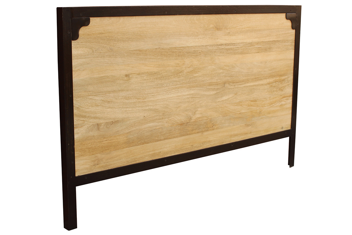 T�te de lit en bois manguier massif et m�tal noir L165 cm INDUSTRIA