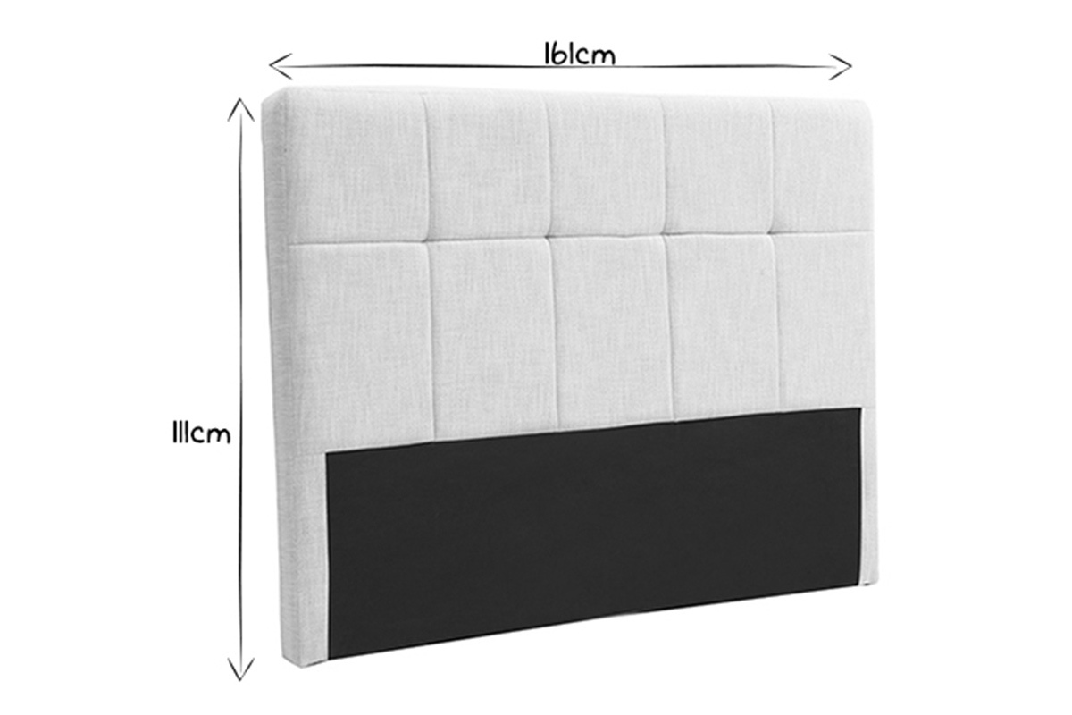 T�te de lit en tissu beige cr�me L161 x H111 cm, vue de face, noir et blanc.