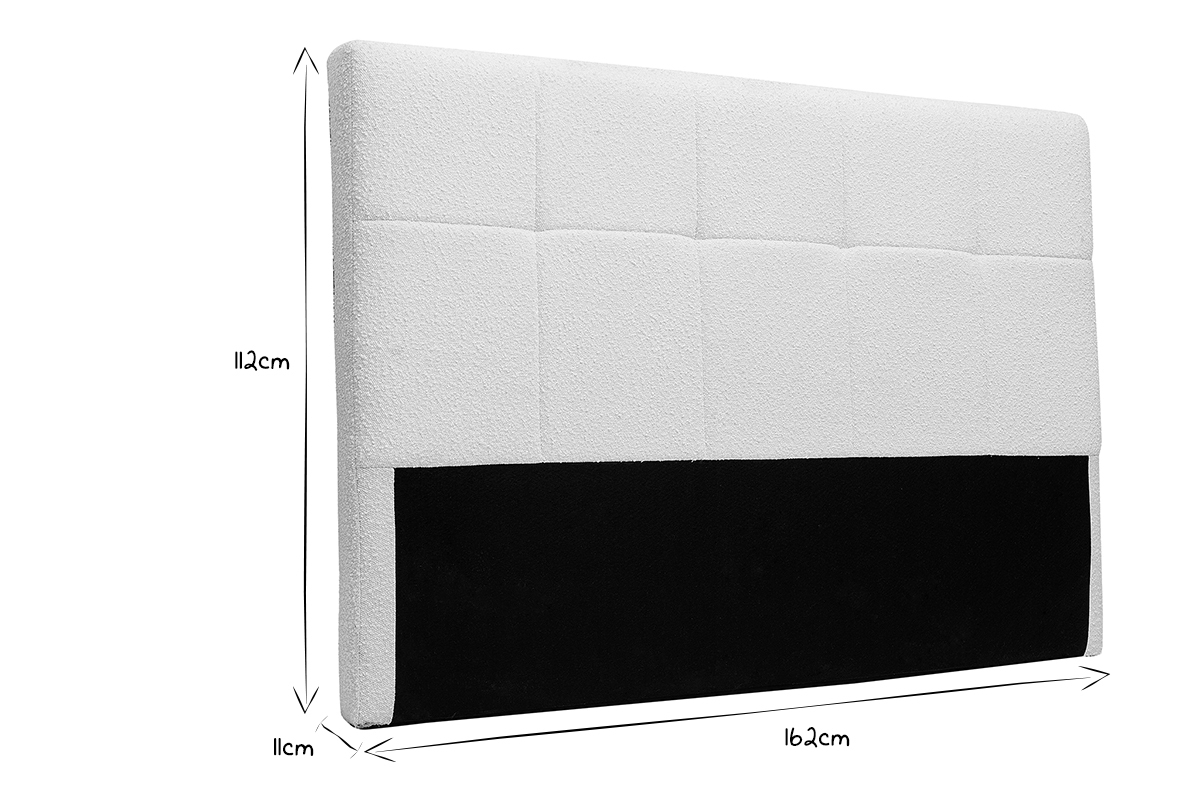 T�te de lit en tissu effet laine boucl�e blanc L160 cm CLOVIS