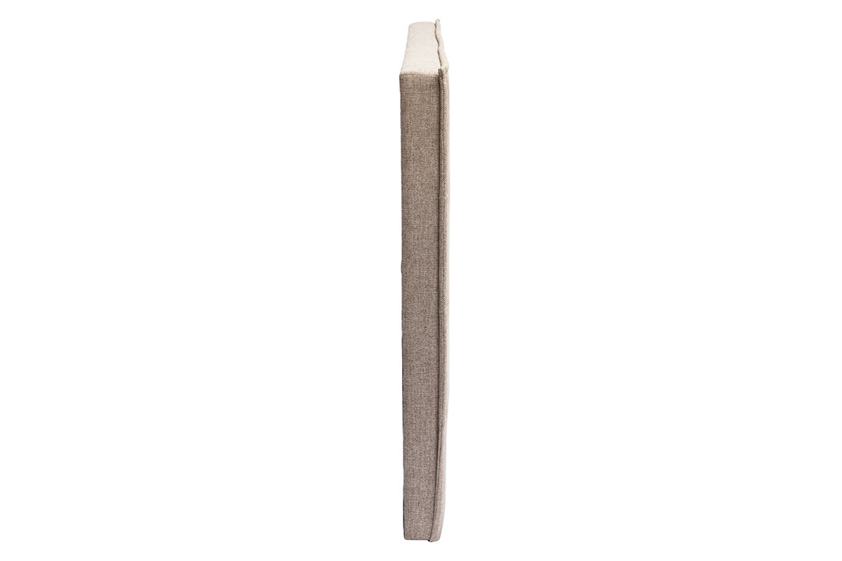 T�te de lit en tissu taupe vue de profil, dimensions L170 cm, design moderne et classique.