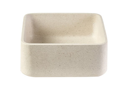 Vasque carr&eacute;e en pierre naturelle beige L30 cm FENG