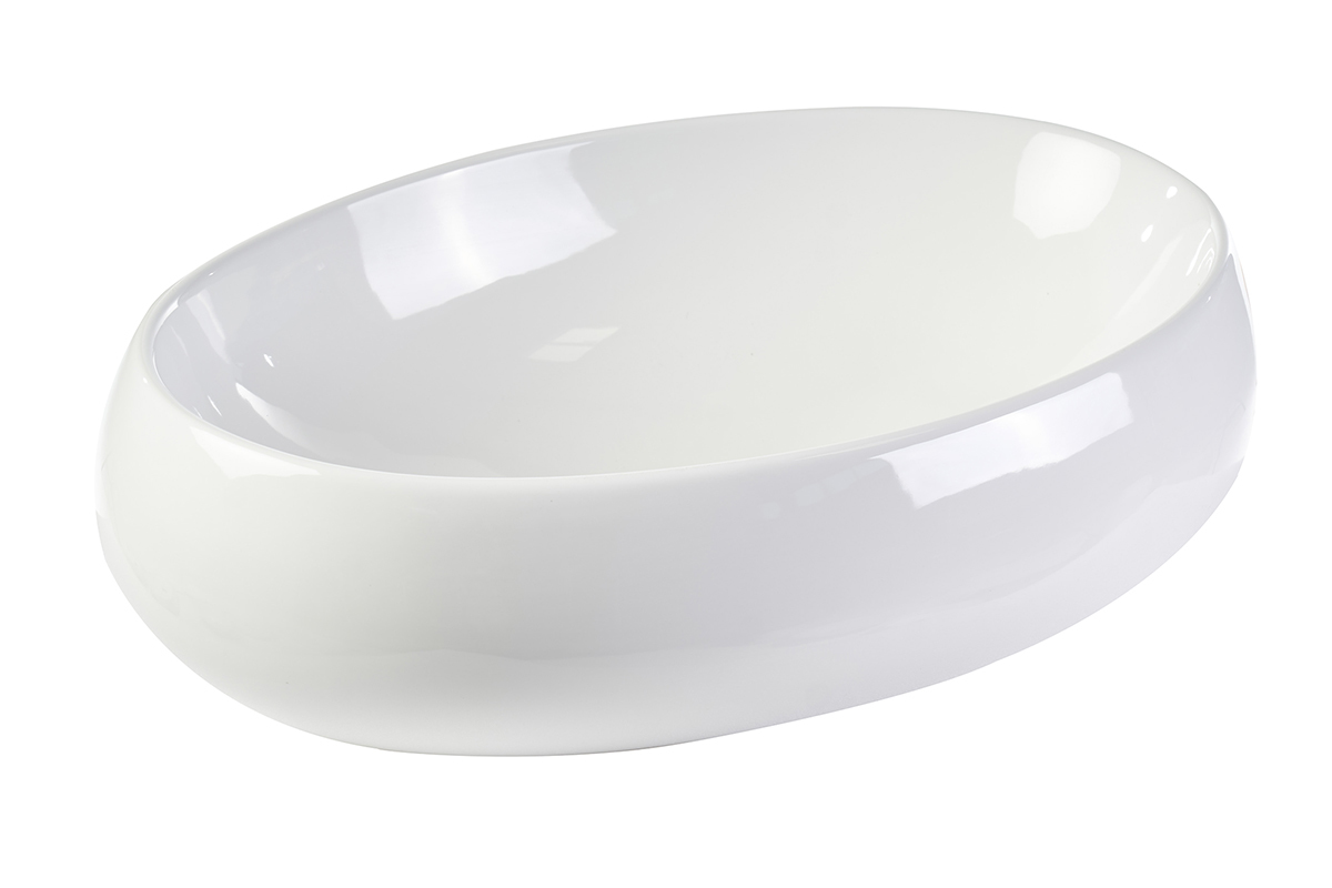 Vasque ovale en c�ramique blanche vue de 3/4, dimensions 60,5 cm