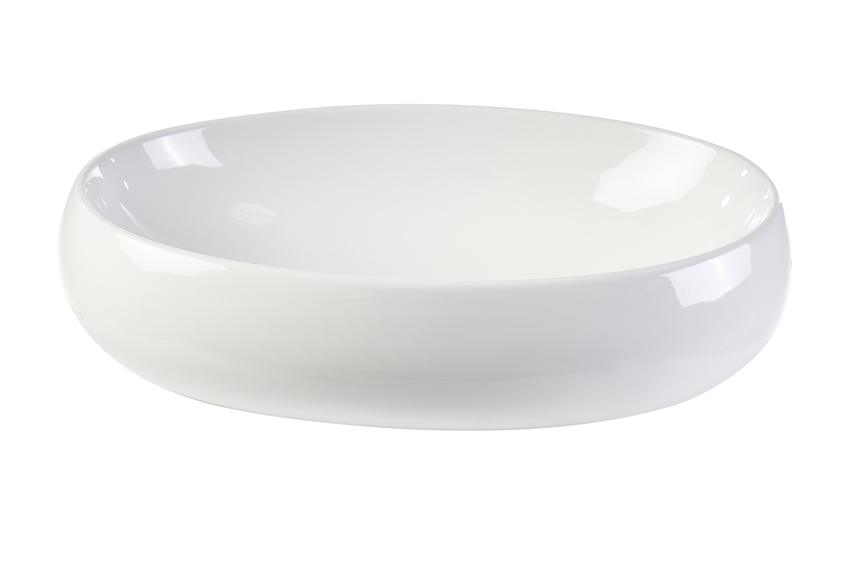 Vasque ovale en c�ramique blanche, vue de face, dimensions L60,5 cm.