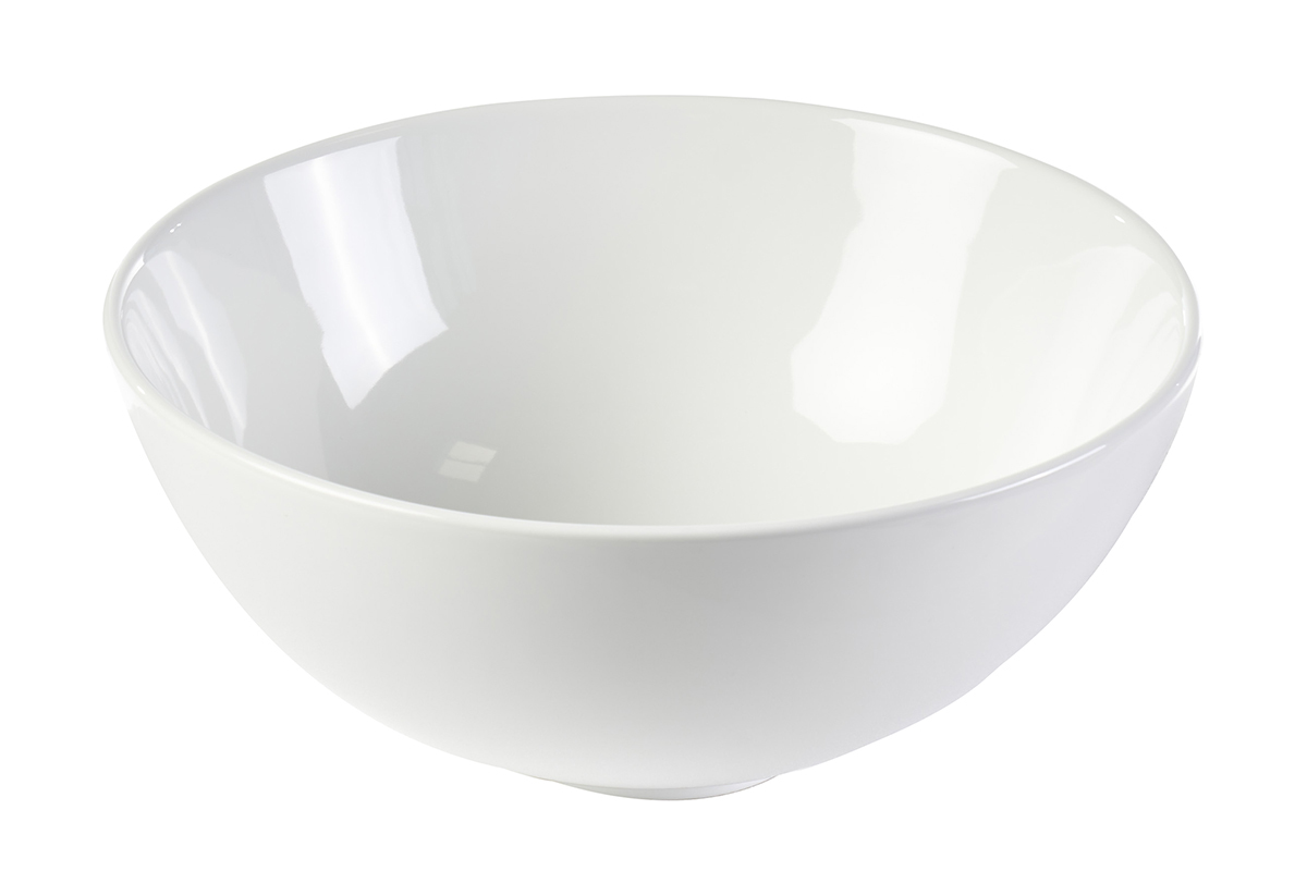 Vasque ronde en c�ramique blanche, vue de face, diam�tre 32 cm, finition brillante.