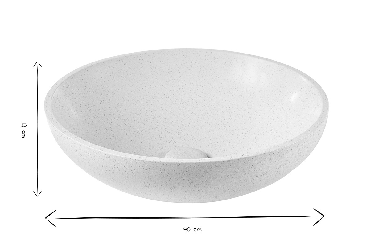 Vasque ronde en terrazzo gris LAORA, dimensions 40 cm de diam�tre et 12 cm de hauteur, en noir et blanc.
