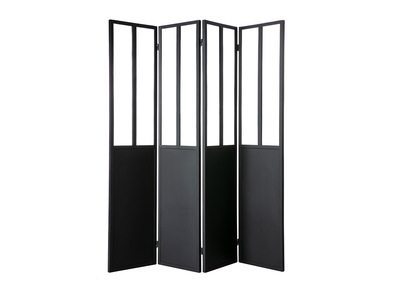 Verri&egrave;re atelier paravent industriel en m&eacute;tal noir et verre 4 vantaux L160 cm RACK